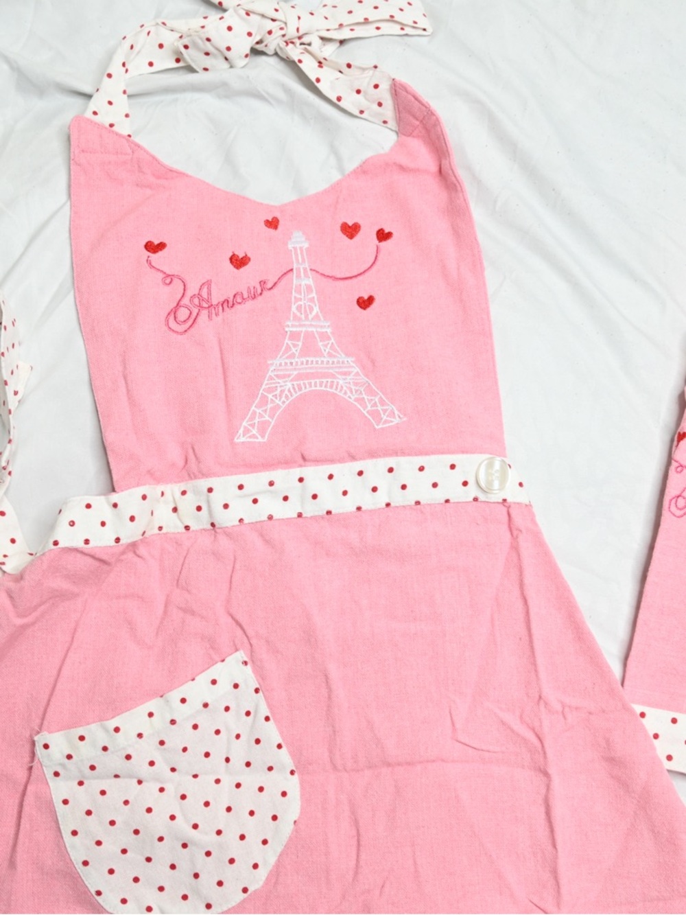 Pink Eiffel Tower Embroidered Top with Red Heart APRON